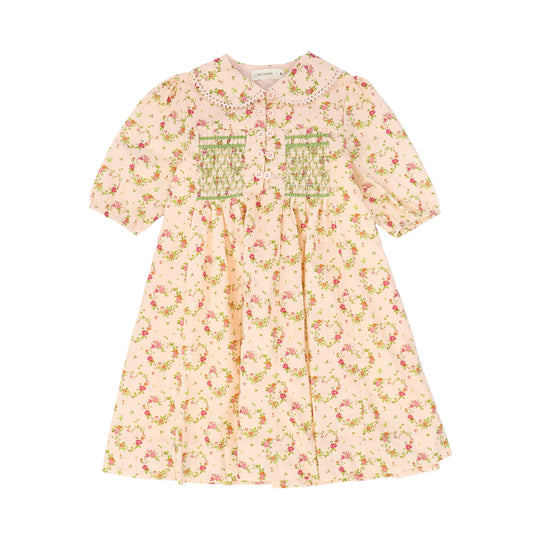 LIMONANA PINK FLORAL SMOCKED COLLAR DRESS