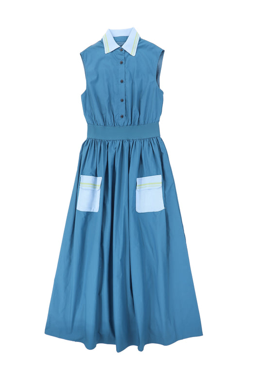 TEA BLUE RIBBED POCKET MIDI JUMPER