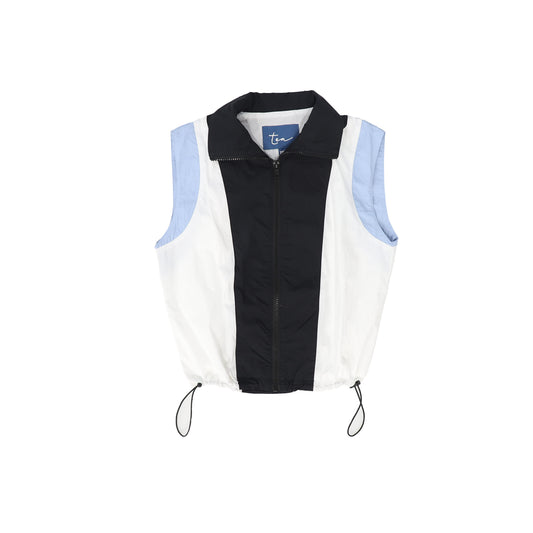 TEA NAVY/WHITE COLOR BLOCK ZIPPER VEST