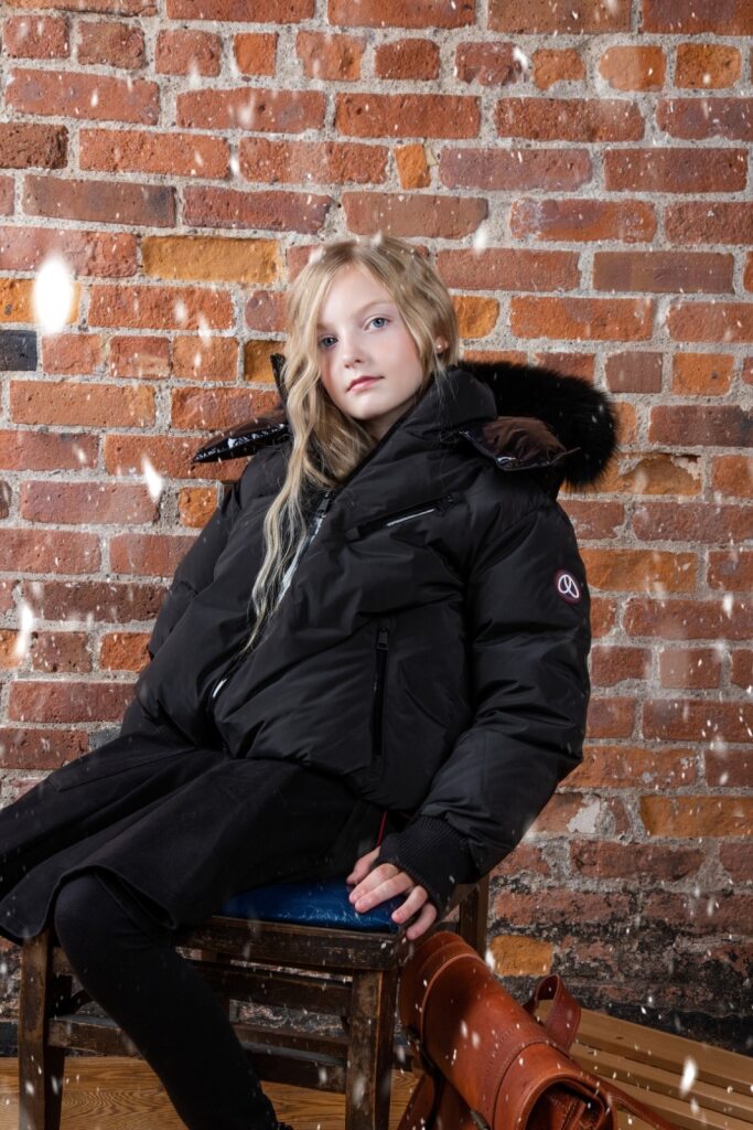 ELLABEE BLACK/BLACK FUR TRIM PUFFER COAT