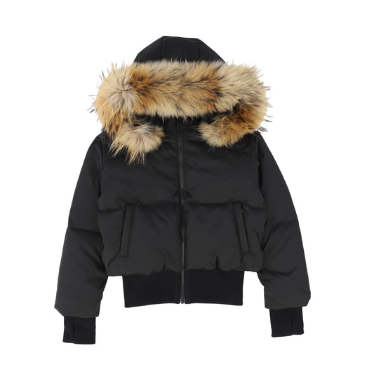 IBIS BLACK/NATURAL FUR BOMBER COAT