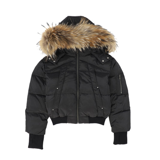 IBIS BLACK/NATURAL FUR TRIM COAT