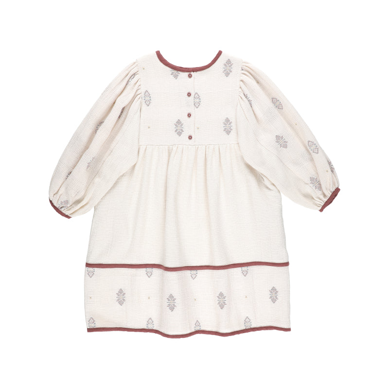 BELLE CHIARA CREAM BOX NECK EMBROIDERED DRESS [FINAL SALE]