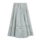 MALLORY AND MERLOT LIGHT BLUE WOOL FLORAL STEM SKIRT