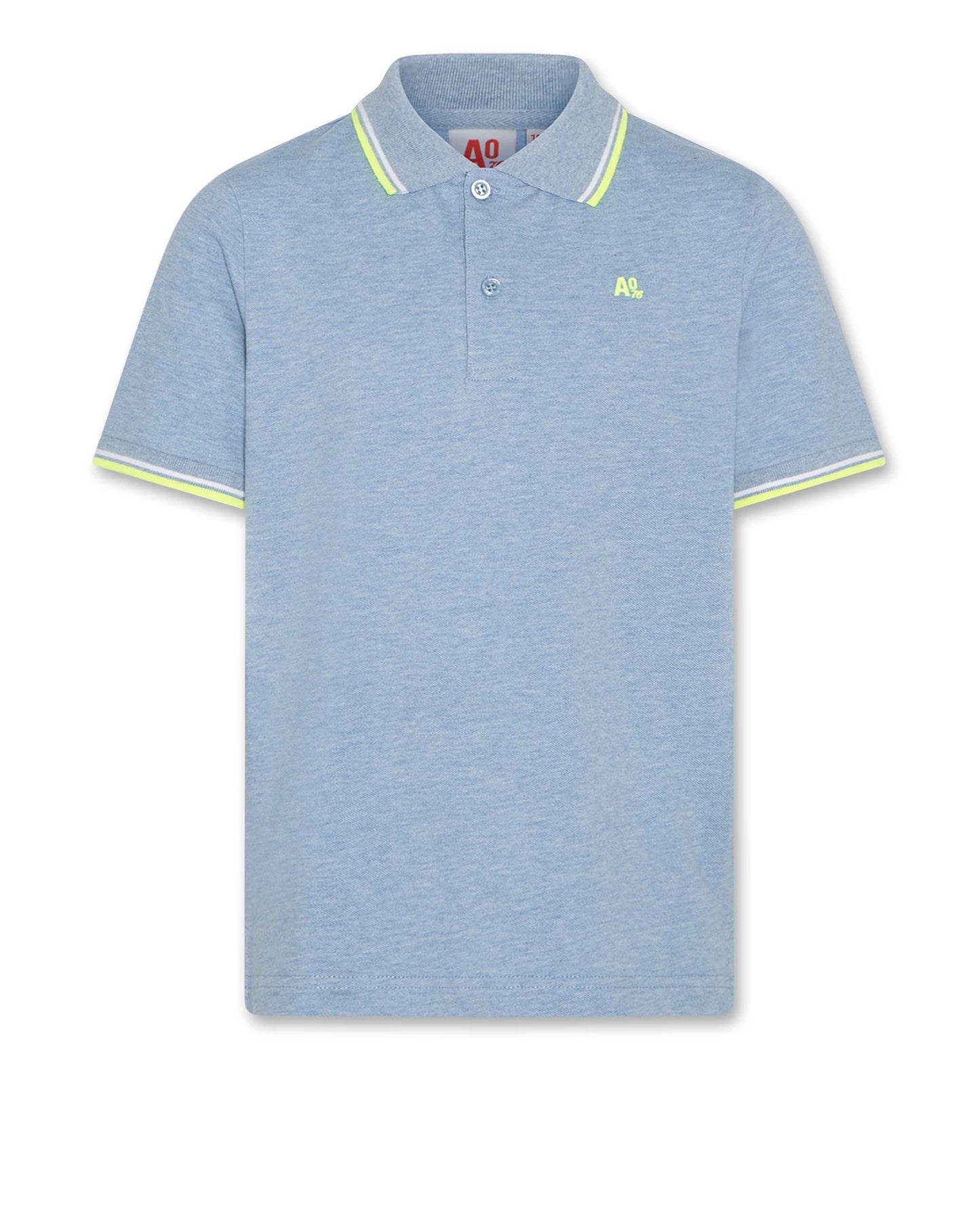 AO76 HEATHER BLUE/YELLOW TRIM POLO TSHIRT