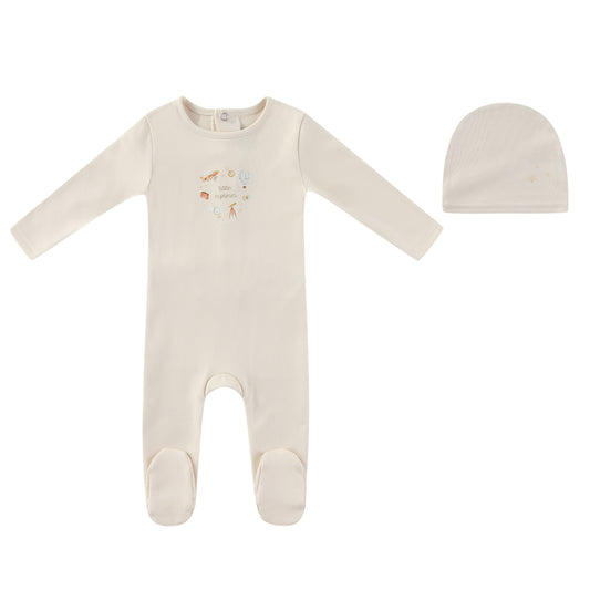 MINI LABEL IVORY EXPLORER FOOTIE + BEANIE
