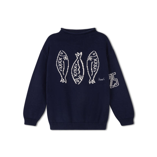 PEACH KIDS NAVY FISH KNIT SWEATER