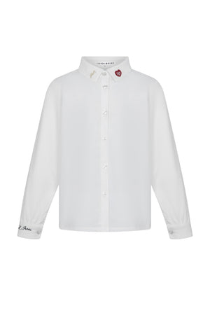 LITTLE PARNI WHITE EMBROIDERED COLLAR SHIRT