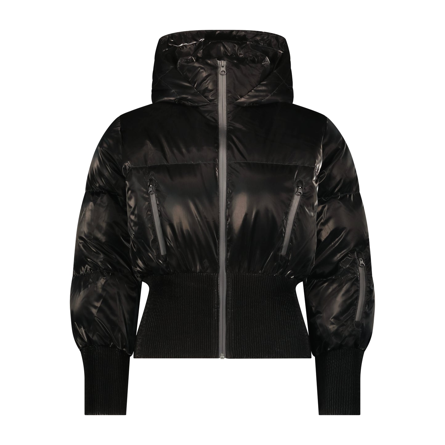 IBIS BLACK GLOSS BOMBER COAT