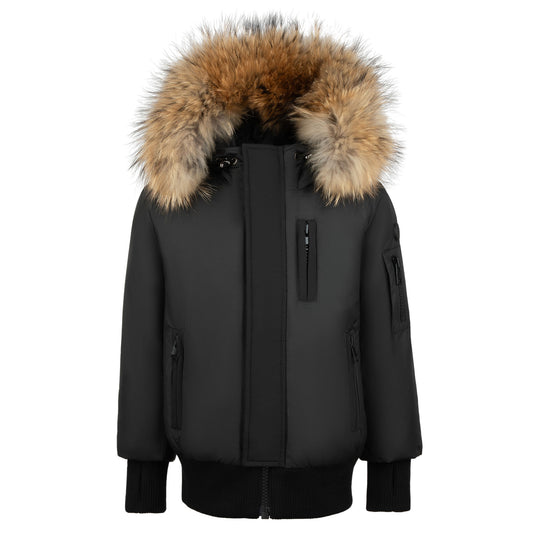 PRAMIE BLACK FUR TRIM BOMBER COAT