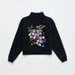 MAISON MANGOSTAN BLACK EMBROIDERED FLORAL TURTLENECK SWEATER