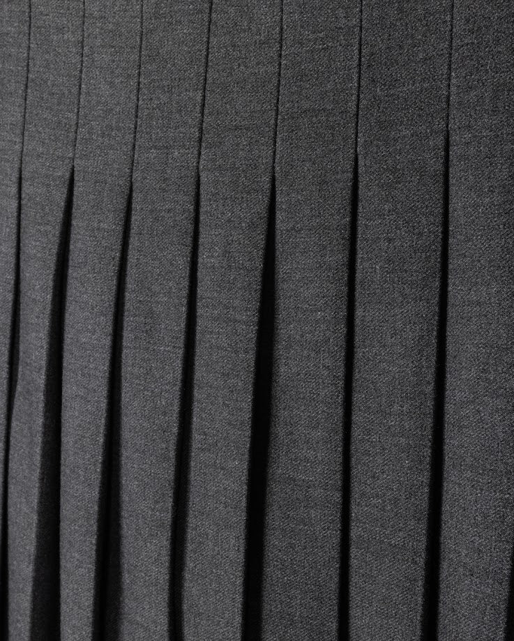 LILOU CHARCOAL TEXTURED WOOL PLEATED SKIRT