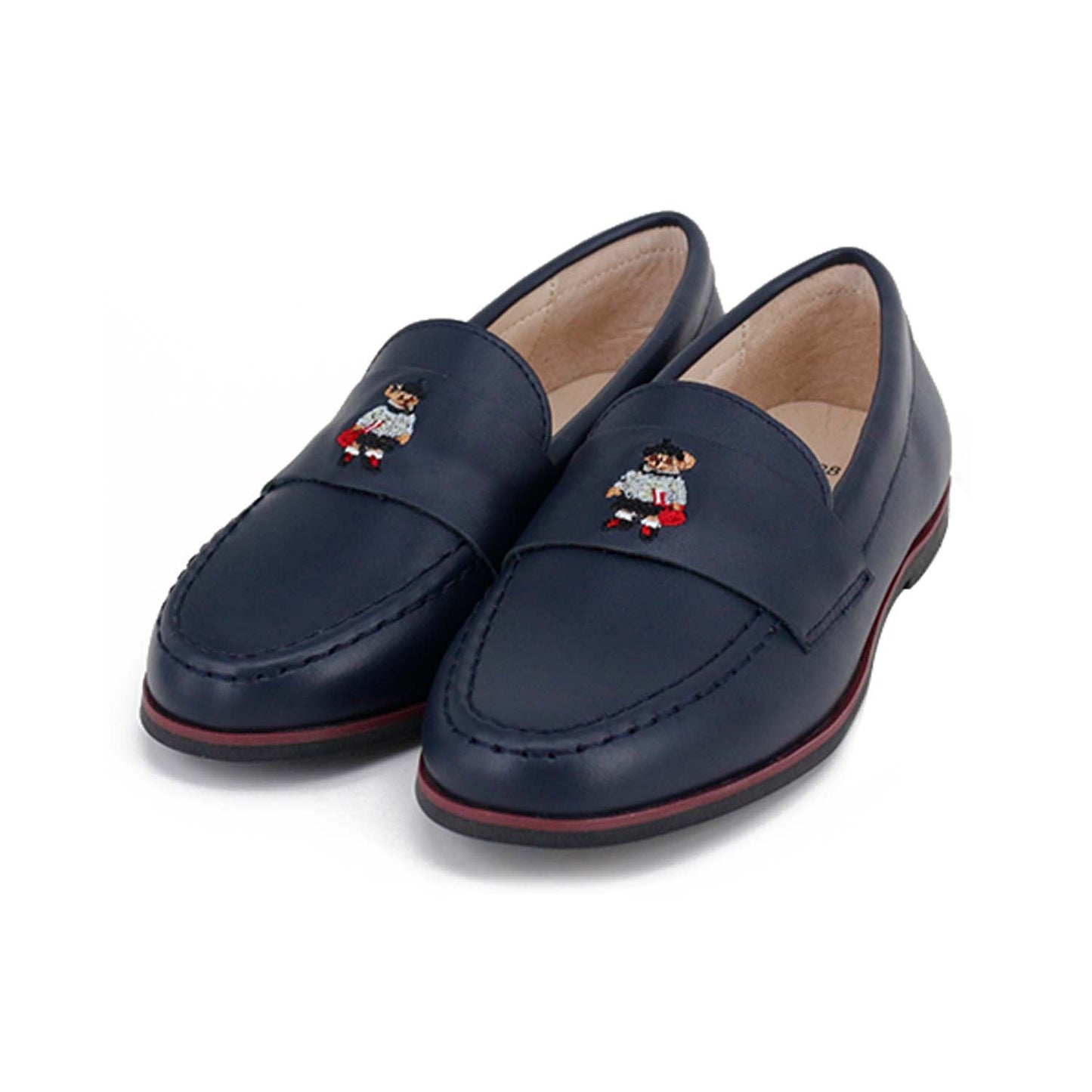 CAMILLE KIDS NAVY PLAID TRIM POLO BEAR LOAFERS