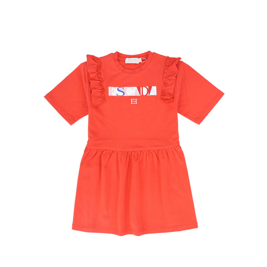 ESCADA RED RUFFLE WORDED DRESS