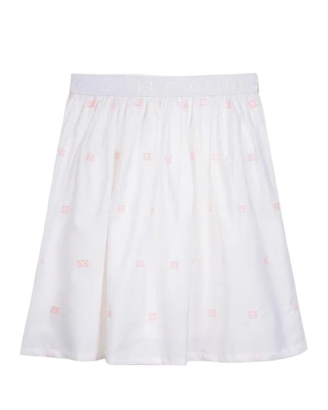 ESCADA WHITE EMBROIDERED LOGO SKIRT [FINAL SALE]