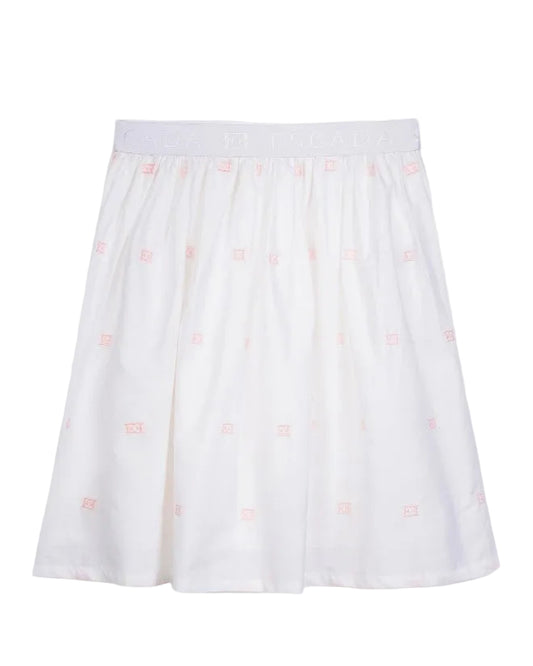 ESCADA WHITE EMBROIDERED LOGO SKIRT [FINAL SALE]
