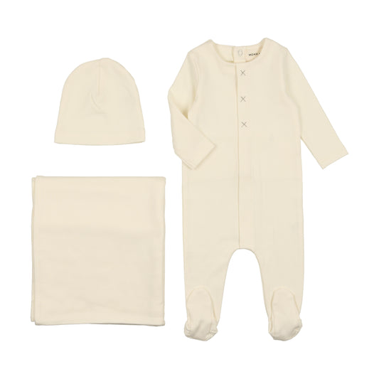 MEMA KNITS BOYS CREAM THREE STITCH 3 PC SET