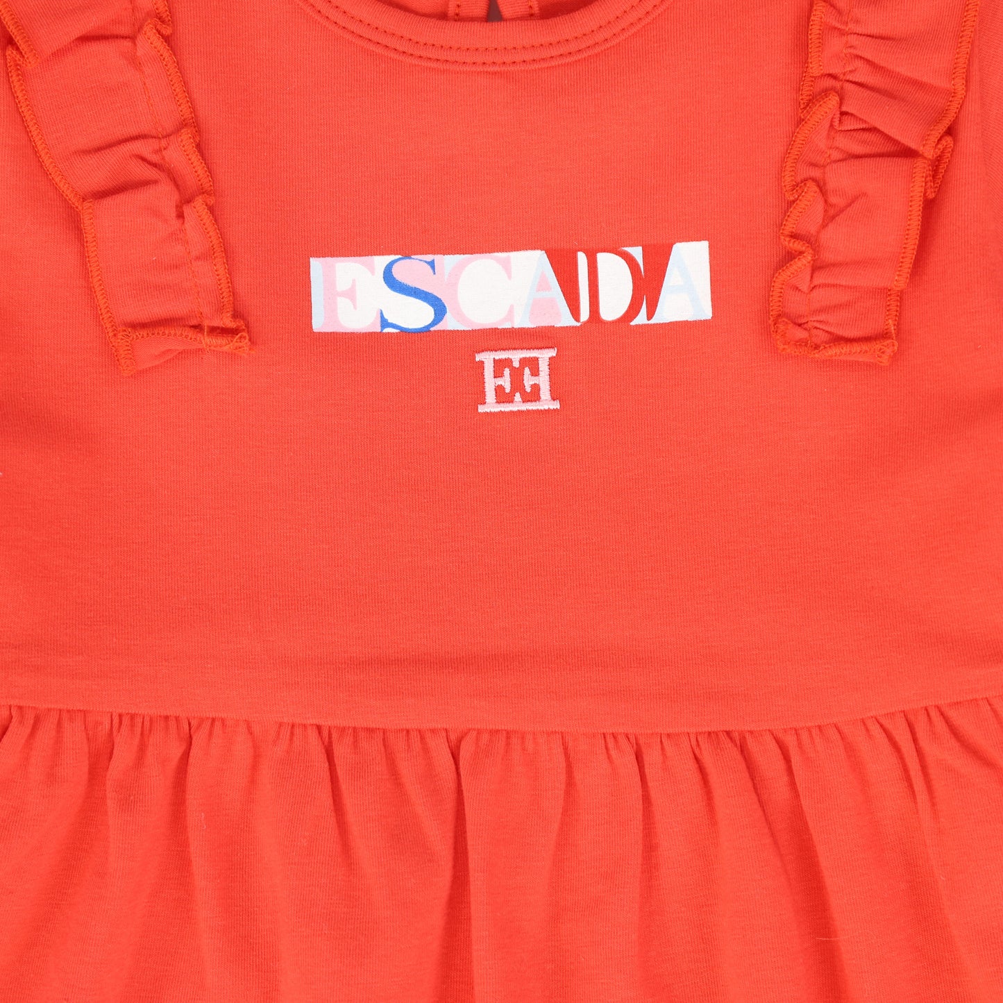 ESCADA RED RUFFLE WORDED DRESS