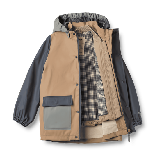 WHEAT BROWN COLOR BLOCK RAIN JACKET