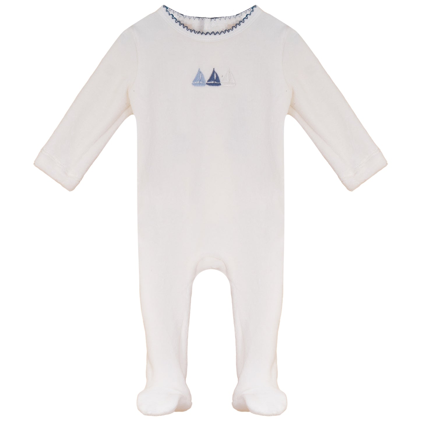 BUBANI BABY WHITE VELOUR BOAT FOOTIE + BEANIE