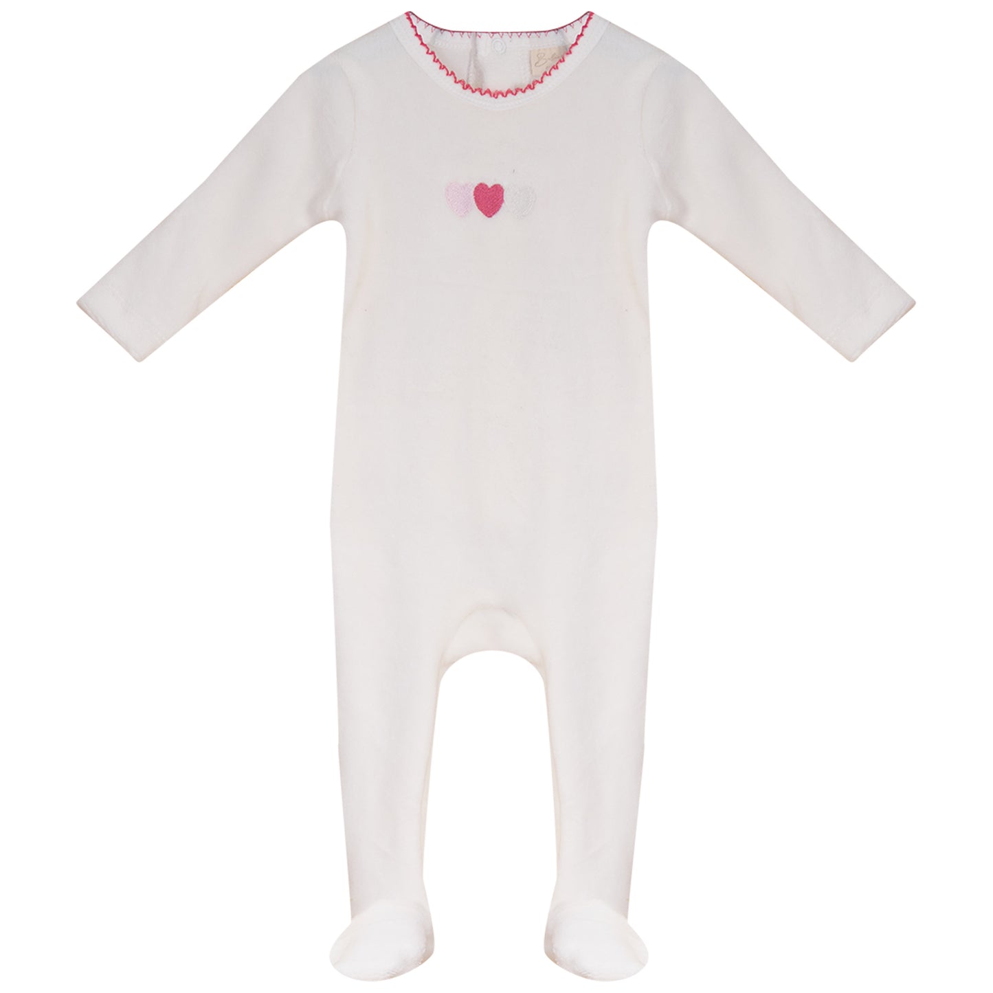 BUBANI BABY WHITE VELOUR HEART FOOTIE + BEANIE