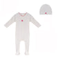 BUBANI BABY WHITE VELOUR HEART FOOTIE + BEANIE
