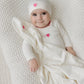 BUBANI BABY WHITE VELOUR HEART FOOTIE + BEANIE