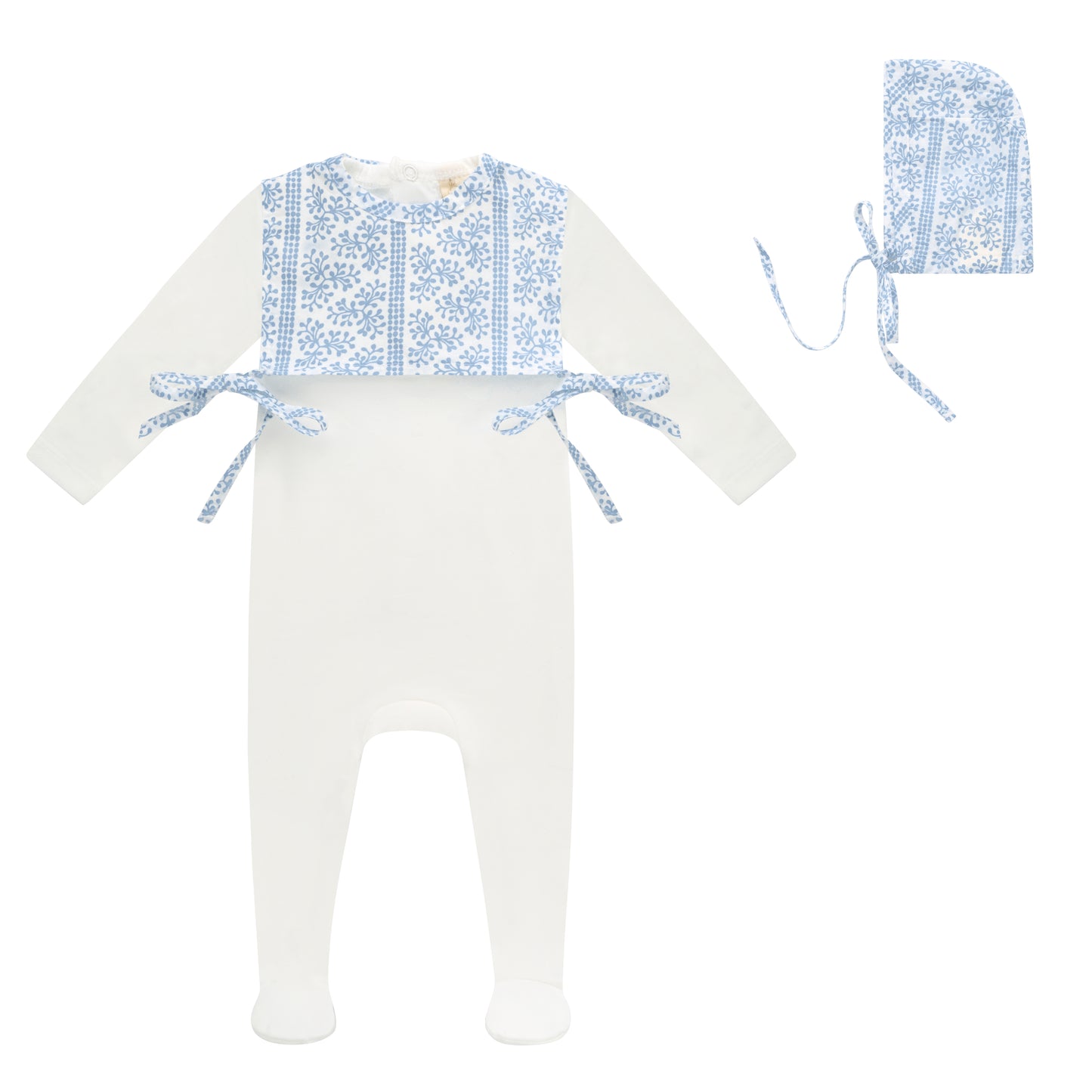 BUBANI BABY BLUE FLORAL BIB FOOTIE SET