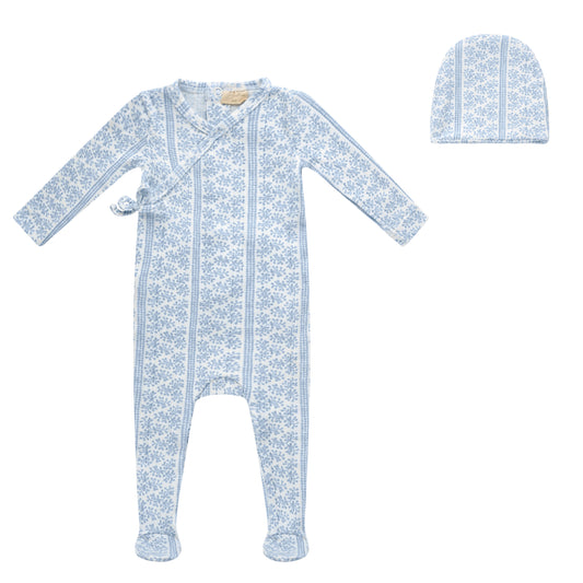 BUBANI BABY BLUE FLORAL PRINT FOOTIE SET