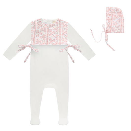 BUBANI BABY PINK FLORAL BIB FOOTIE SET