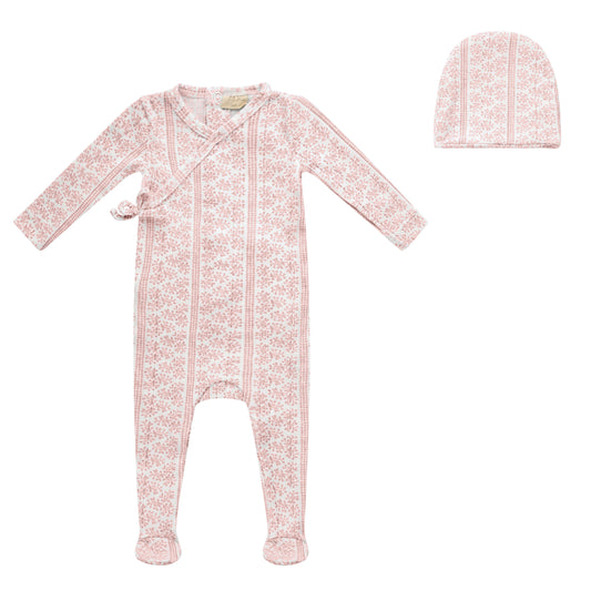 BUBANI BABY PINK FLORAL PRINT FOOTIE SET