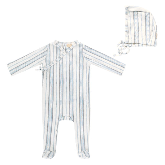BUBANI BABY WHITE/BLUE VINTAGE FLORAL FOOTIE SET