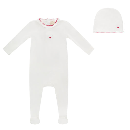 BUBANI BABY WHITE HEART FOOTIE SET