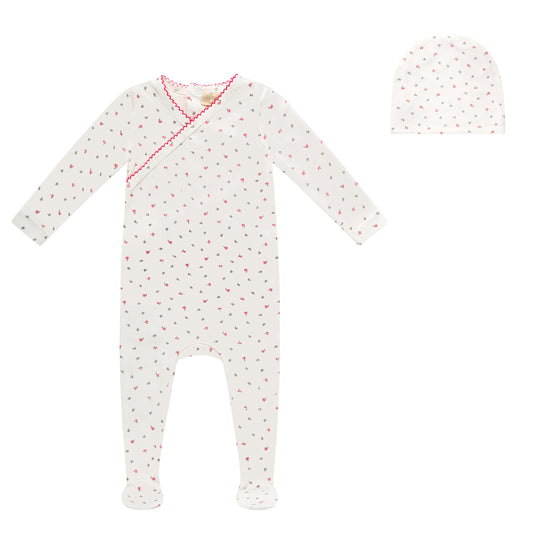 BUBABI BABY WHITE/PINK FLORAL WRAP FOOTIE SET