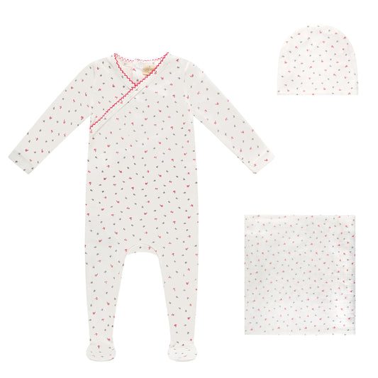BUBABI BABY WHITE/PINK FLORAL WRAP LAYETTE SET