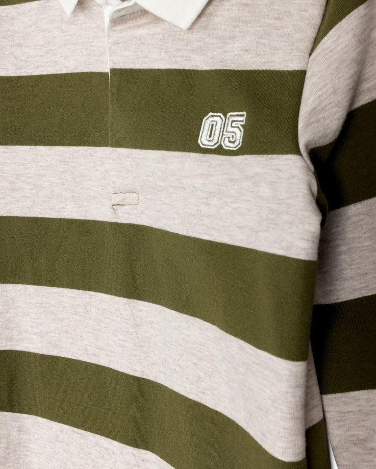 DUKE AND PORT OLIVE GREEN WIDE STRIPE POLO