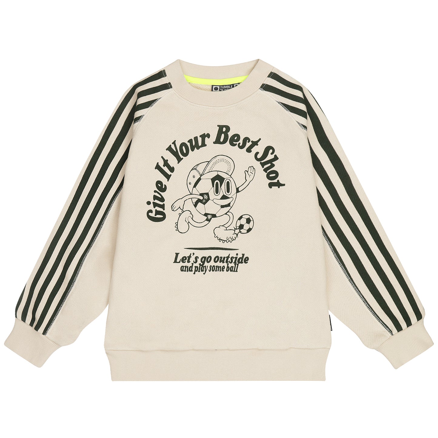 TUMBLE N DRY ECRU VARSITY STRIPE SWEATSHIRT