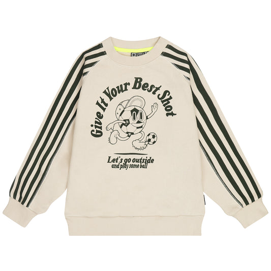 TUMBLE N DRY ECRU VARSITY STRIPE SWEATSHIRT