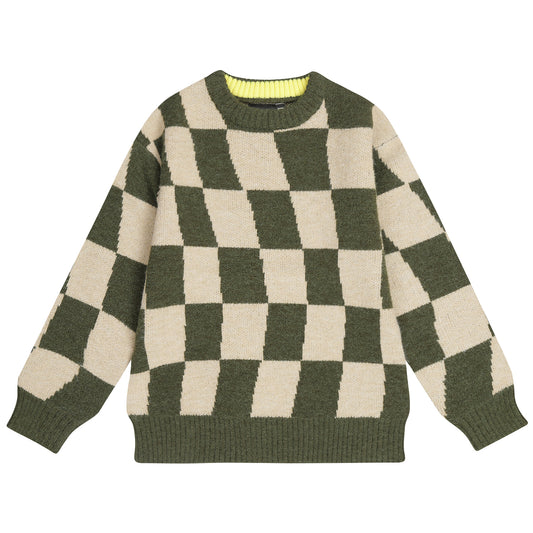 TUMBLE N DRY GREEN CHECKED KNIT SWEATER
