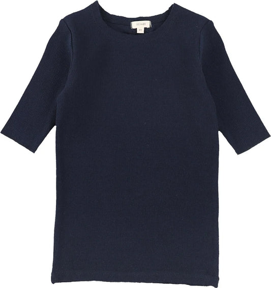 LIL LEGS NAVY RIBBED 3/4 SLEEVE T-SHIRT