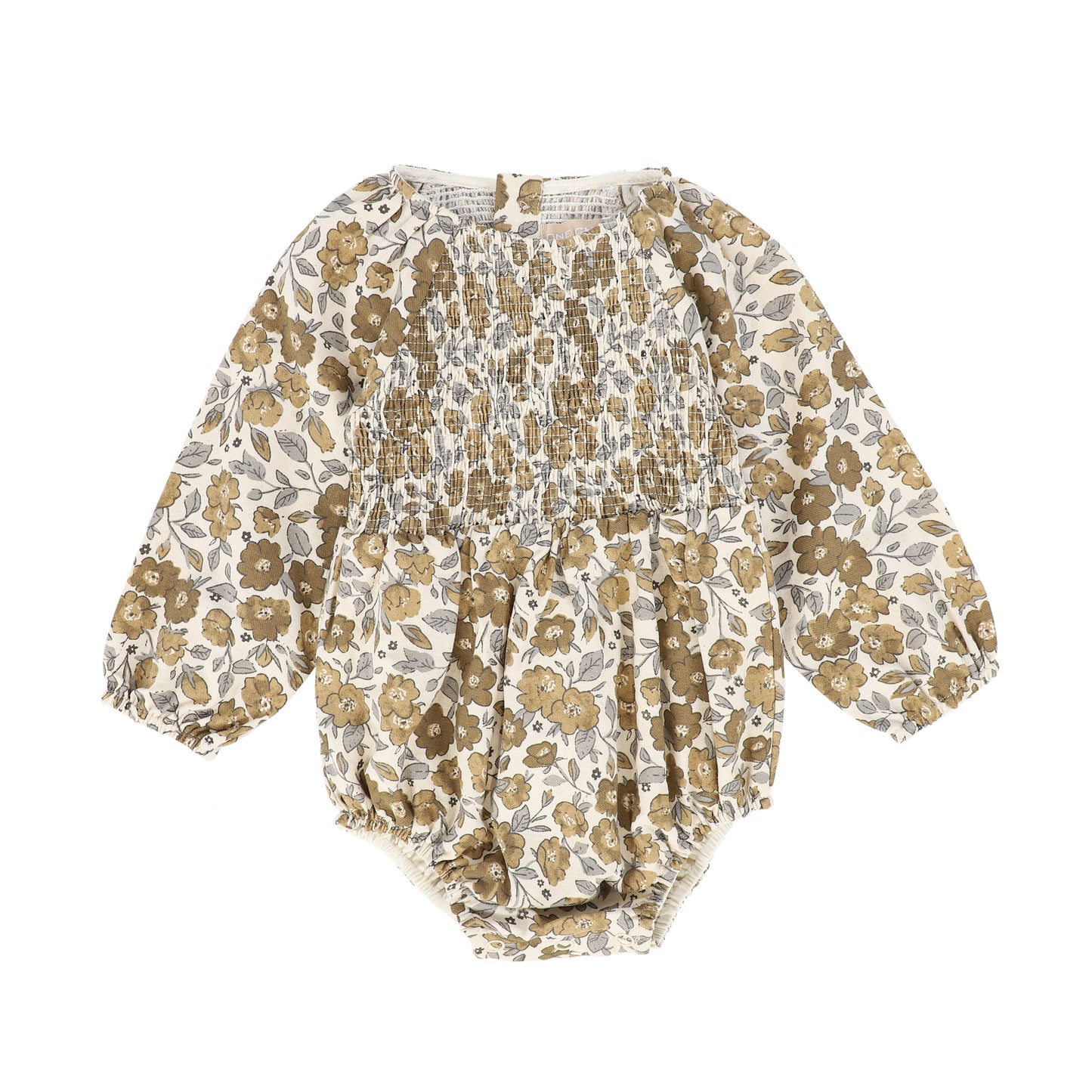 ONE CHILD BROWN FLORAL PUFF SLEEVE ROMPER