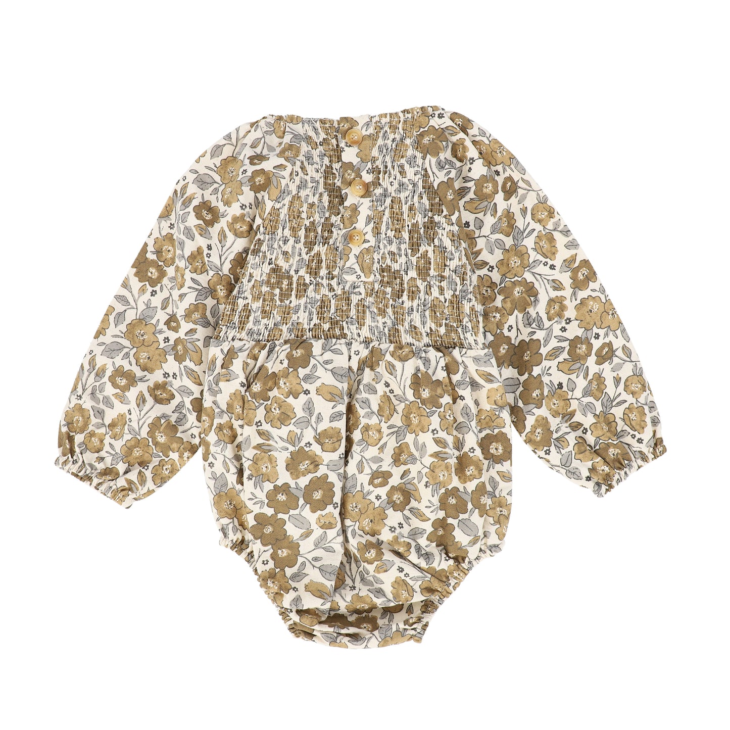 ONE CHILD BROWN FLORAL PUFF SLEEVE ROMPER