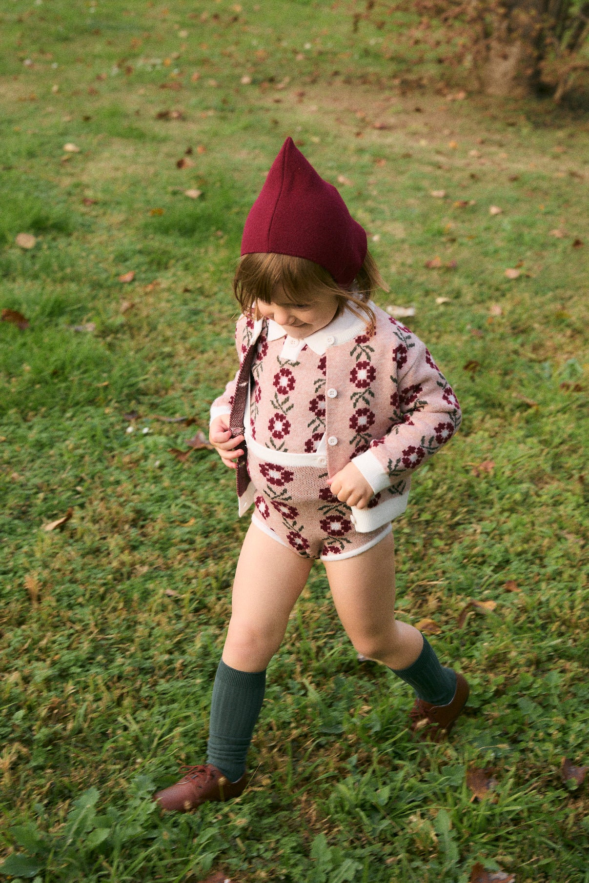 BIRINIT PETIT BURGUNDY FLORAL KNIT SUSPENDER BLOOMER