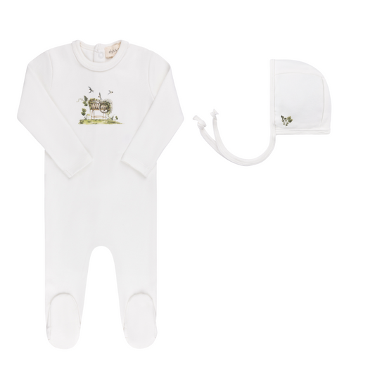 ELY'S & CO IVORY BOYS CRADLE FOOTIE + BONNET