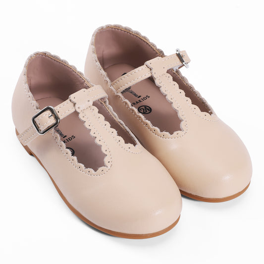 ZEEBRA BEIGE MINI SCALLOP T-STRAP SHOE