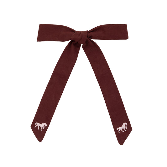 LE ENFANT BURGUNDY HORSE EMBROIDERED BOW [FINAL SALE]
