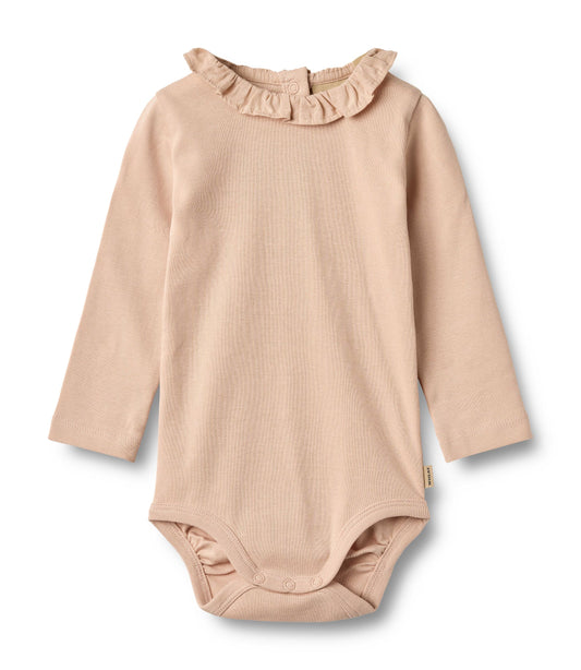 WHEAT PALE PINK RUFFLE COLLAR ONESIE