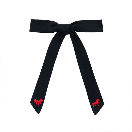 LE ENFANT NAVY HORSE EMBROIDERED BOW [FINAL SALE]