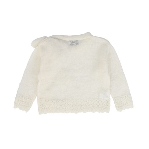 BIRINIT PETIT IVORY BOW TRIMMED SWEATER [Final Sale]