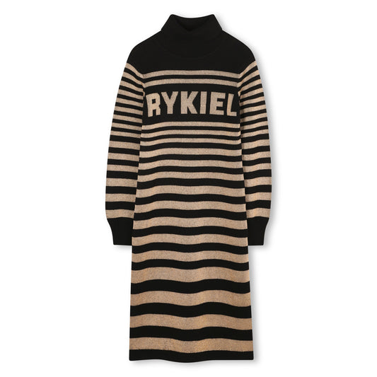 SONIA RYKIEL BLACK/GOLD STRIPED LOGO SWEATER DRESS
